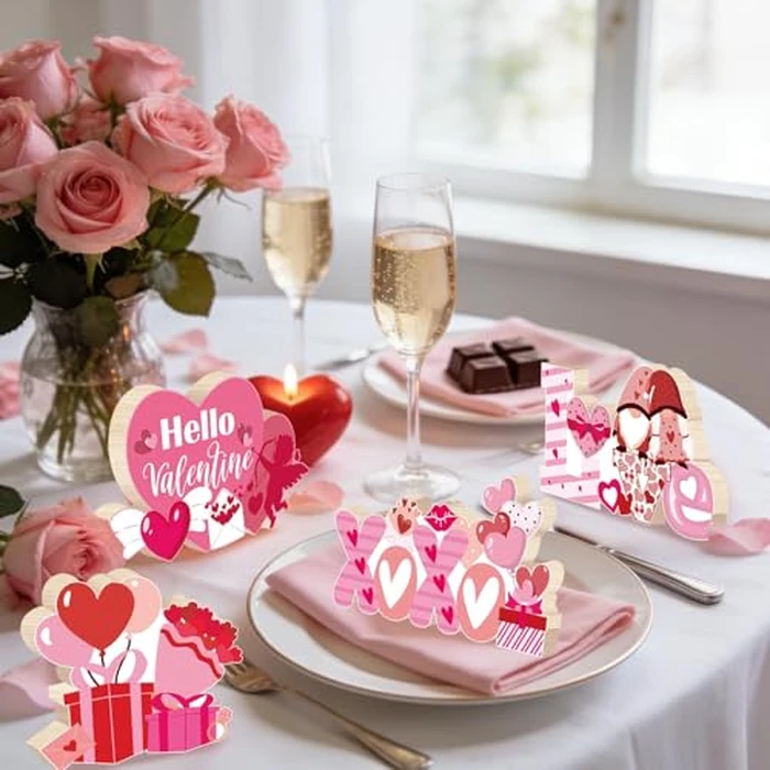 HABDJILTY 7Pcs Valentine's Day Decorations Wooden Table Centerpieces for Valentine's Day Party Decoration Valentines Day Table Decorations for Office Home Party Supplies Decor by HABDJILTY - Image 4