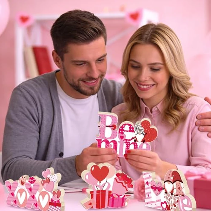 HABDJILTY 7Pcs Valentine's Day Decorations Wooden Table Centerpieces for Valentine's Day Party Decoration Valentines Day Table Decorations for Office Home Party Supplies Decor by HABDJILTY - Image 6