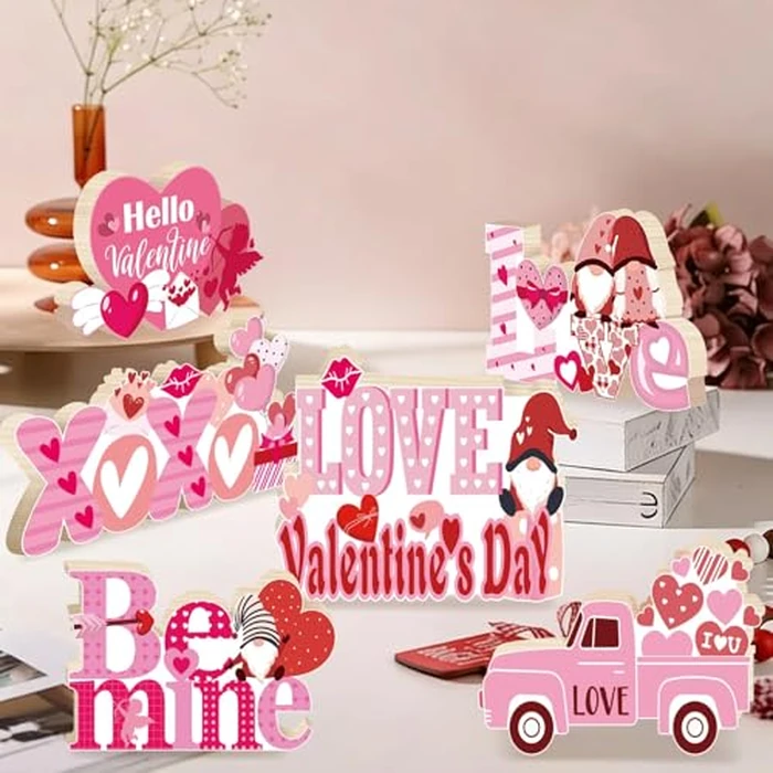 HABDJILTY 7Pcs Valentine's Day Decorations Wooden Table Centerpieces for Valentine's Day Party Decoration Valentines Day Table Decorations for Office Home Party Supplies Decor by HABDJILTY - Image 7