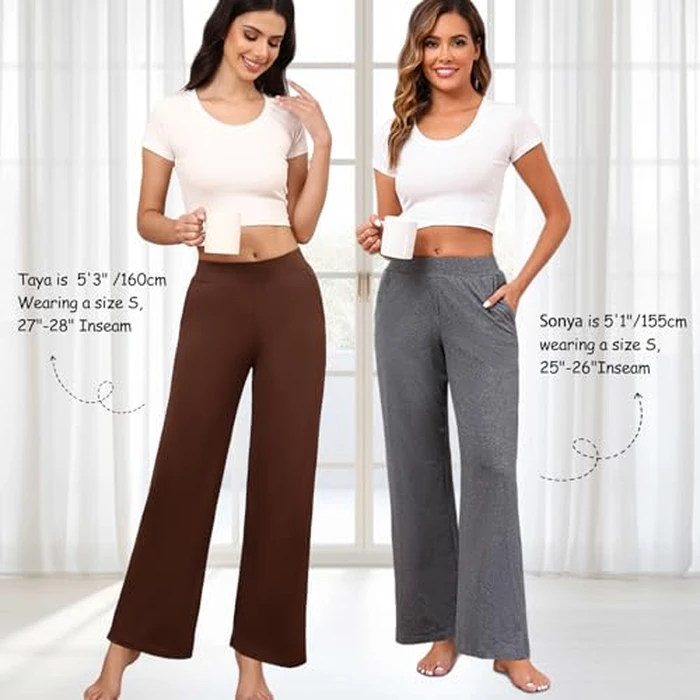 PNAEONG 3 Pack Women's Petite Sweatpants Casual Wide Leg Pants Relaxed Fit Lounge Pants with Pocket Black+Navy Blue+Maroon,M by PNAEONG - Image 2