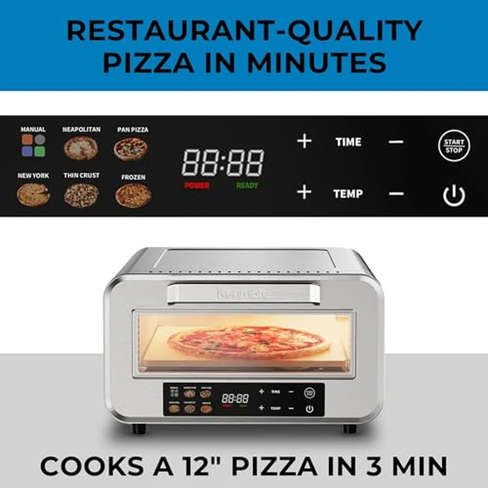 Kenmore Indoor Electric 12 inch Pizza Oven - 750 degreesF High Heat for Wood Fired Style, 5 Presets, Pizza Stone & Peel, Stainless Steel Four a Pizza Electrique by Koolatron - Image 6