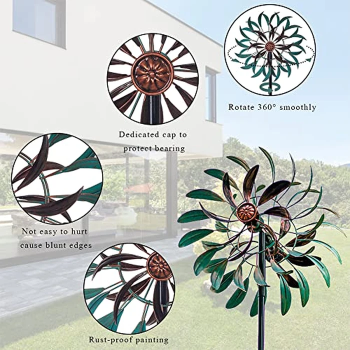 VEWOGARDEN 360 degrees Outdoor Wind Spinner, Wind Sculpture Spinner with Metal Stake, Yard Art Decor for Patio, Lawn & Garden 63 * 13 by VEWOGARDEN - Image 3