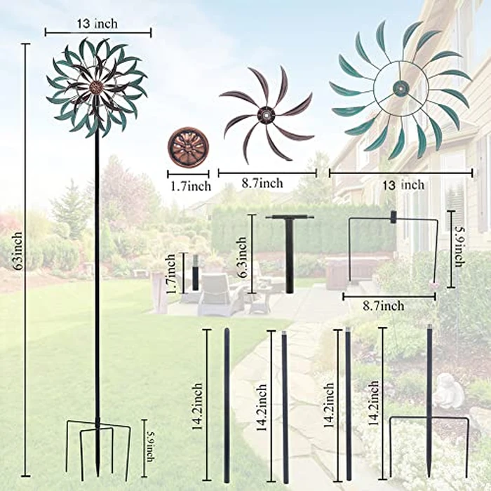 VEWOGARDEN 360 degrees Outdoor Wind Spinner, Wind Sculpture Spinner with Metal Stake, Yard Art Decor for Patio, Lawn & Garden 63 * 13 by VEWOGARDEN - Image 4