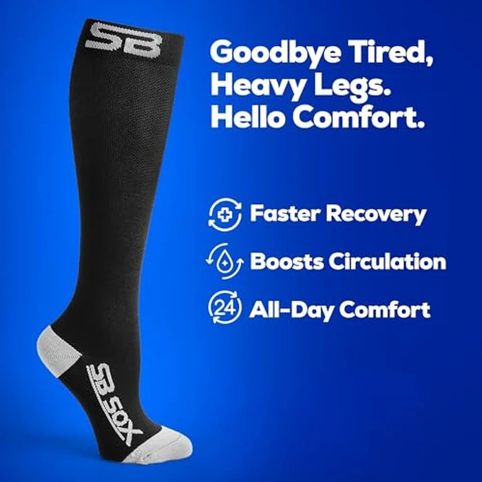 SB SOX Lite Compression Socks for Men & Women (15-20mmHg) - Best Compression Socks for Flying, Medical, Sports, Wide Calf Fit, and Daily Wear (Black/Purple, S/M) by SB SOX - Image 2