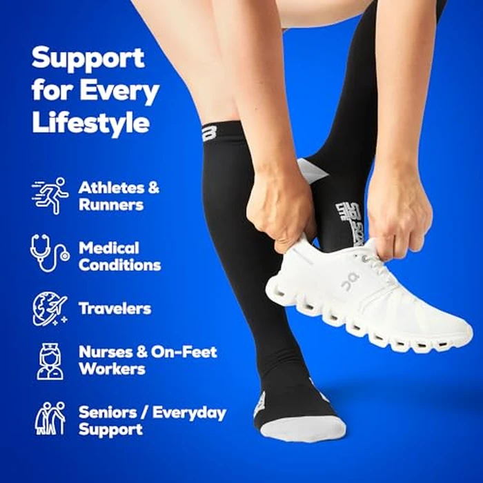 SB SOX Lite Compression Socks for Men & Women (15-20mmHg) - Best Compression Socks for Flying, Medical, Sports, Wide Calf Fit, and Daily Wear (Black/Purple, S/M) by SB SOX - Image 3