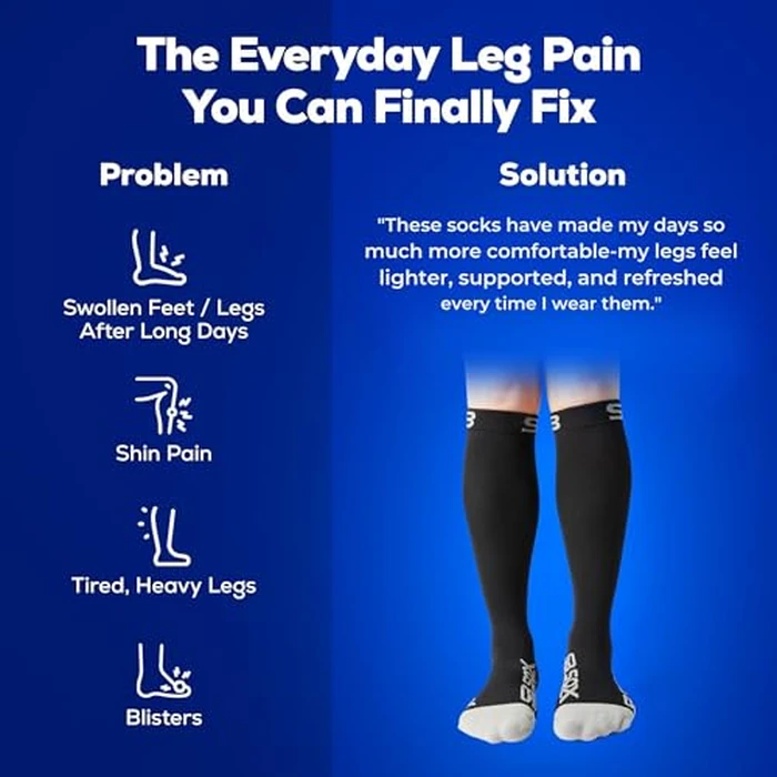 SB SOX Lite Compression Socks for Men & Women (15-20mmHg) - Best Compression Socks for Flying, Medical, Sports, Wide Calf Fit, and Daily Wear (Black/Purple, S/M) by SB SOX - Image 4