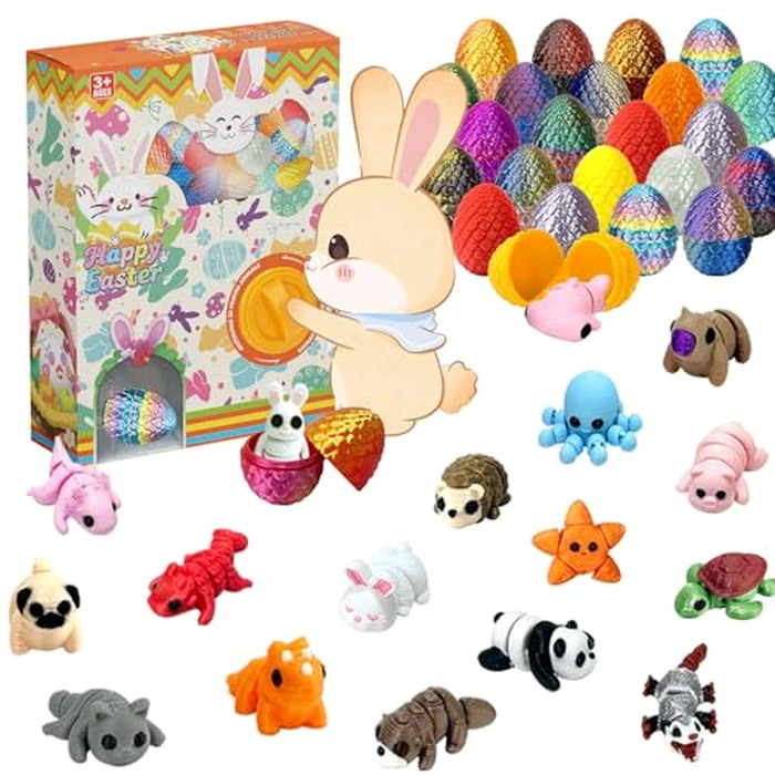 24 Pack Prefilled Easter Eggs with 3D Printed Articulated Animals Inside - Reusable Vending Machine Toy Easter Eggs for Easter Egg Hunt, Party Favor Bags, Gift Filler for Kids by Generic - Used - Very Good condition