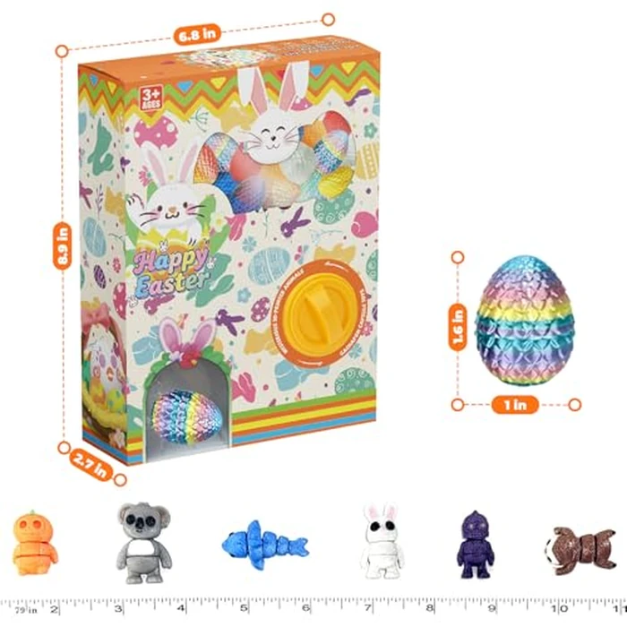 24 Pack Prefilled Easter Eggs with 3D Printed Articulated Animals Inside - Reusable Vending Machine Toy Easter Eggs for Easter Egg Hunt, Party Favor Bags, Gift Filler for Kids by Generic - Image 2