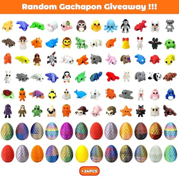 24 Pack Prefilled Easter Eggs with 3D Printed Articulated Animals Inside - Reusable Vending Machine Toy Easter Eggs for Easter Egg Hunt, Party Favor Bags, Gift Filler for Kids by Generic - Image 3