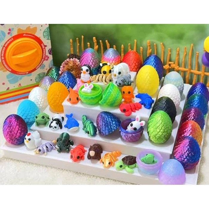 24 Pack Prefilled Easter Eggs with 3D Printed Articulated Animals Inside - Reusable Vending Machine Toy Easter Eggs for Easter Egg Hunt, Party Favor Bags, Gift Filler for Kids by Generic - Image 4