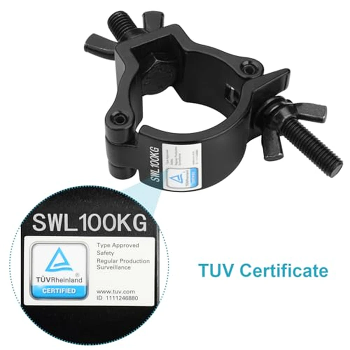 GBGS 10 Pack Black Truss Clamps,Aluminum Alloy DJ Light Clamp,Fits O.D. 2 Inch Truss for Stage Lighting Projector Par Lights,Max Load 220lb,TUV Certificated ID:1111246880 by GBGS - Image 2