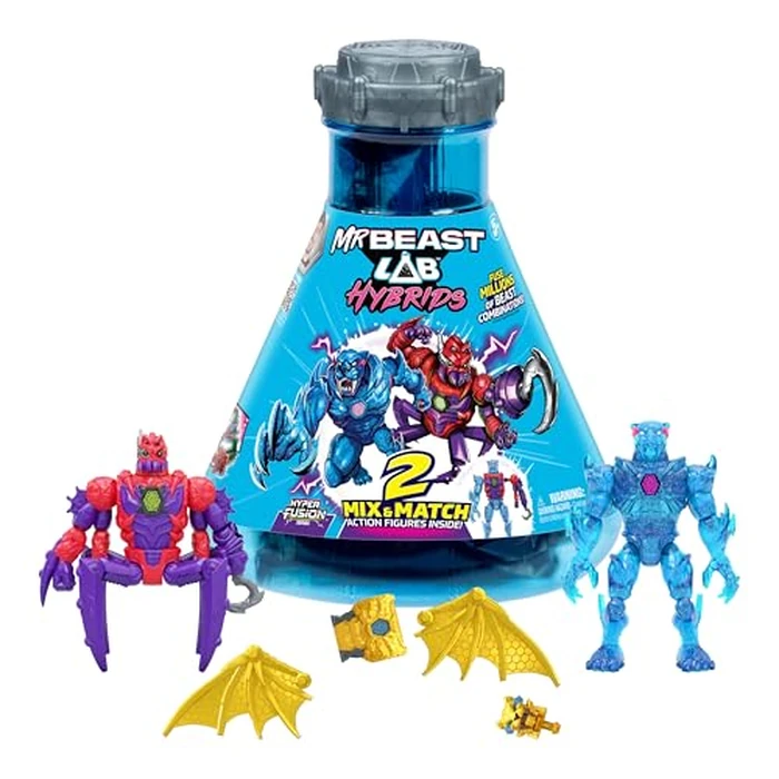 MrBeast Lab Hybrids Multi Pack, Reveal Different Hybrid Parts to Create 2 Mix & Match Action Figures, Plus Parts of The Golden Panther Dragon, Fuse Beast Combinations, Spider vs Energy Panther by MRBEAST LAB - Used - Like New condition - US$17.76