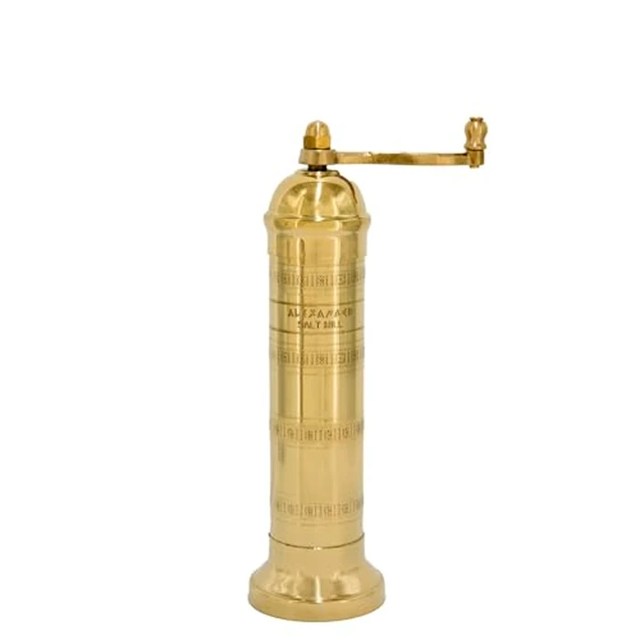 Alexander Home The Original Greek Salt Mill 8 Inch Tall | European Salt Mill Grinder with Crank Handle | Manual Salt Grinder | Salt Refillable - Brass by Alexander Home - Image 1