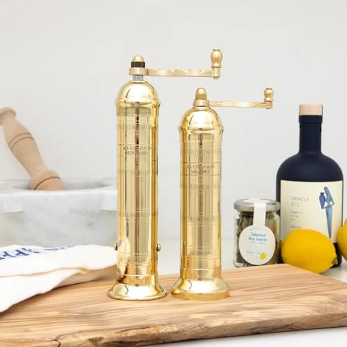 Alexander Home The Original Greek Salt Mill 8 Inch Tall | European Salt Mill Grinder with Crank Handle | Manual Salt Grinder | Salt Refillable - Brass by Alexander Home - Image 7