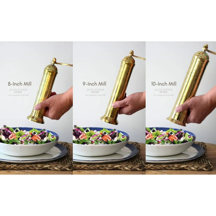 Alexander Home The Original Greek Salt Mill 8 Inch Tall | European Salt Mill Grinder with Crank Handle | Manual Salt Grinder | Salt Refillable - Brass by Alexander Home - Image 9