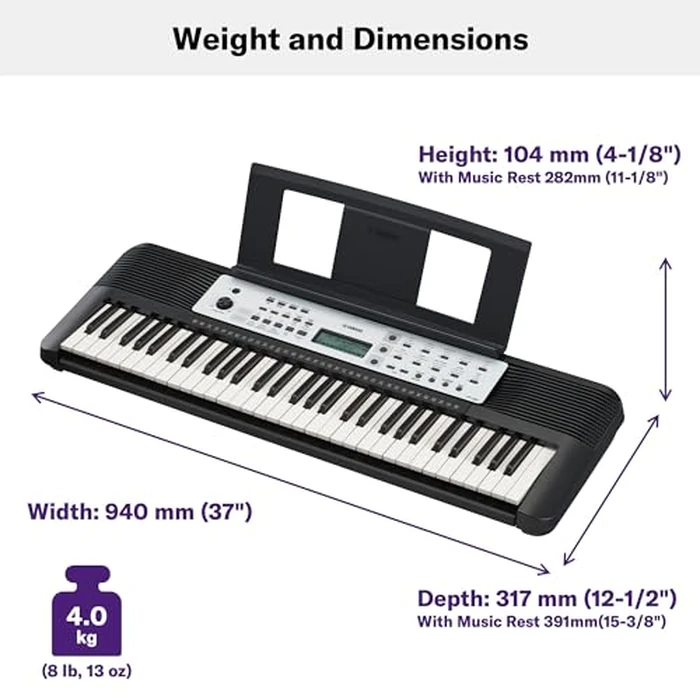 Yamaha 61-Key Portable Keyboard for Beginners with Built-In Songs, Quiz Mode, Music Rest, with Power Adapter YPT280 by Yamaha - Image 3
