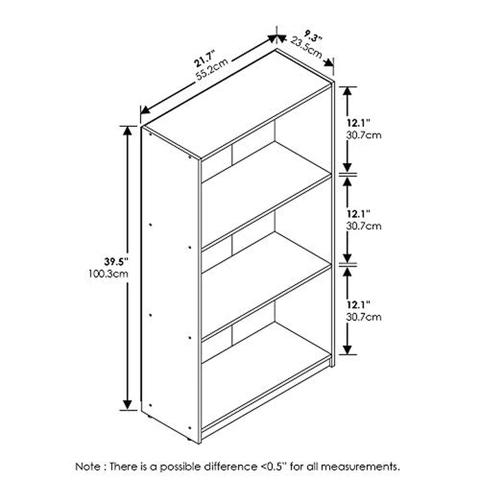 Furinno BASIC Book Shelf, 3-Tier Bookshelf with Open Shelves, Standing Bookcase, 9.3" x 21.8" x 39.5", for Organization and Storage, for Living Room, Bedroom, Home Office, French Oak by Furinno - Image 4