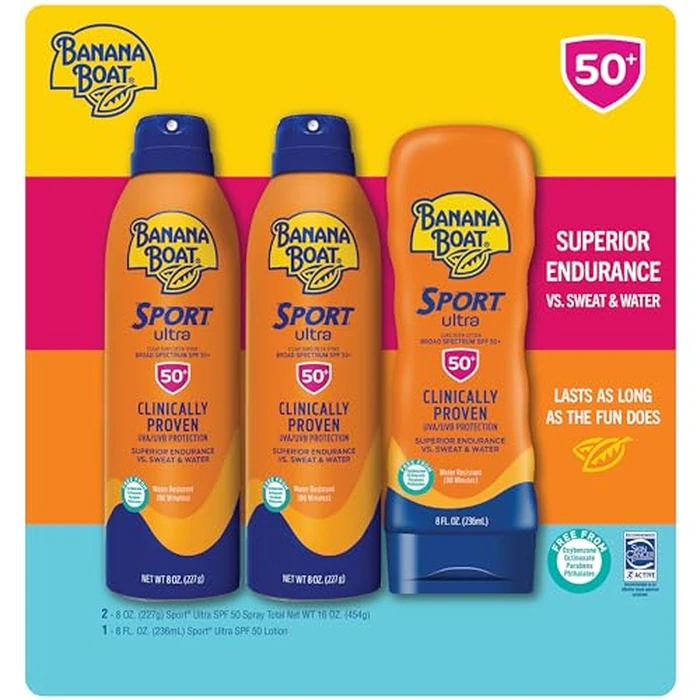 Banana Boat Sport Ultra SPF 50 Sunscreen Triple Pack | Includes 2 Sunscreen Sprays & 1 Lotion SPF 50, Sunblock, Water Resistant, Oxybenzone-Free, 8oz each (Pack of 3) by Banana Boat - Image 2
