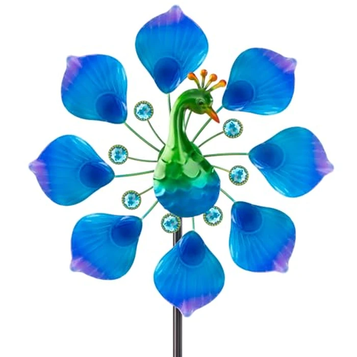 44" Peacock Garden Wind Spinners - Metal Outdoor Stakes Kinetic Wind Spinner Windmills Decor, Wind Sculpture Yard Art Decorations for Patio, Lawn & Garden by Yourongmao - Used - Like New condition - US$20.89