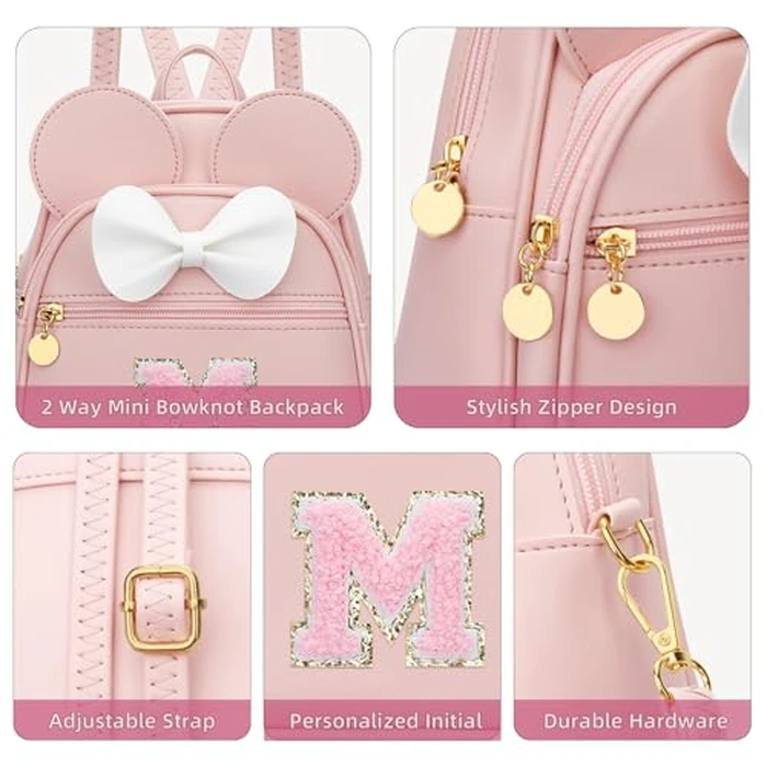 KKXIU Girls Initial Bowknot Cute Mini Backpack for Toddler, Travel Small Girl Backpacks, Personalized Birthday Gifts for Little Girls and Kids(M, Pink) by KKXIU - Image 4