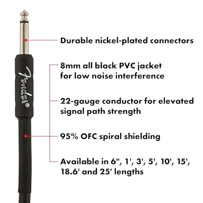 Fender Professional Series Instrument Cable, Guitar Cable, Guitar Accessories, Straight/Angle, Black, 10ft by Fender - Image 1