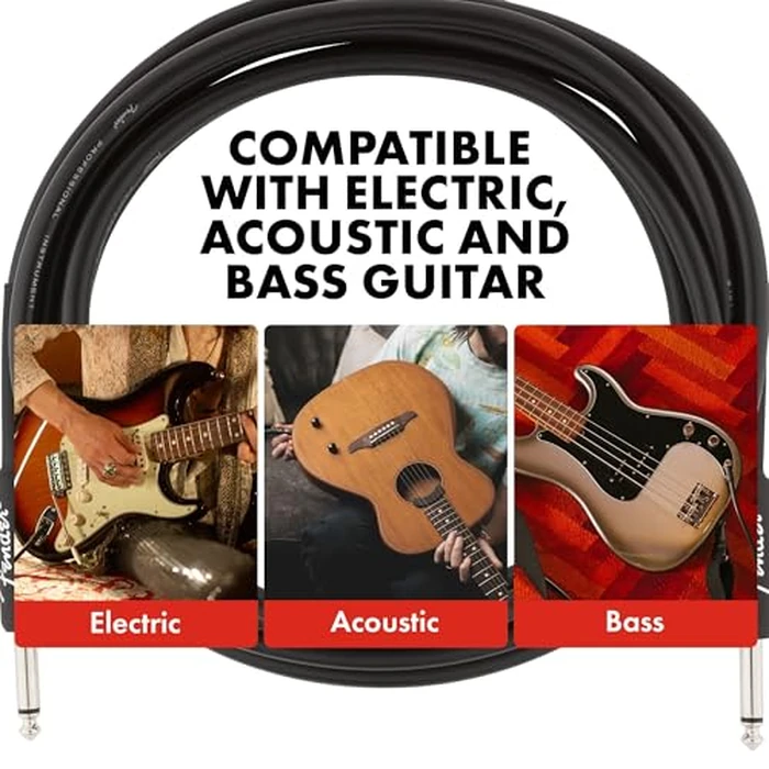 Fender Professional Series Instrument Cable, Guitar Cable, Guitar Accessories, Straight/Angle, Black, 10ft by Fender - Image 2
