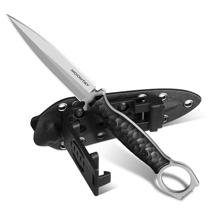 Moontay Fixed Blade Hunting Knife with K-Sheath, Full Tang Survival Knife with G10 Handle, High Carbon Stainless Camping Knives for Outdoor Bushcraft, Cool Knives for Men, Gift Idea for Men by Moontay - Used - Like New condition