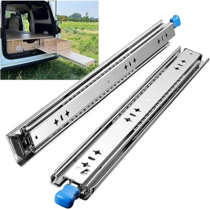 Heavy Duty Drawer Slides with Lock 38 Inch,3-Fold Full Extension Locking Drawer Slides 250 lbs Load Capacity Side Mount Ball Bearing Industrial Locking Rail 1 Pair(W:53mm, 38") by FCOUMY - Used - Very Good condition - CA$67.85