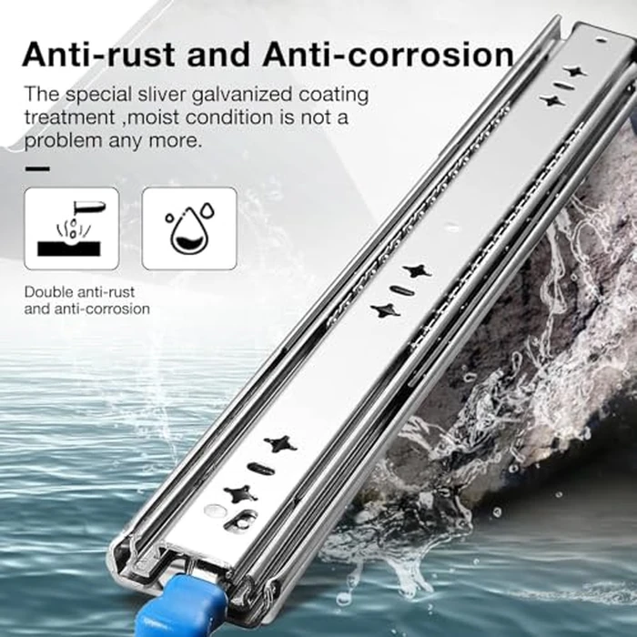 Heavy Duty Drawer Slides with Lock 38 Inch,3-Fold Full Extension Locking Drawer Slides 250 lbs Load Capacity Side Mount Ball Bearing Industrial Locking Rail 1 Pair(W:53mm, 38") by FCOUMY - Image 5