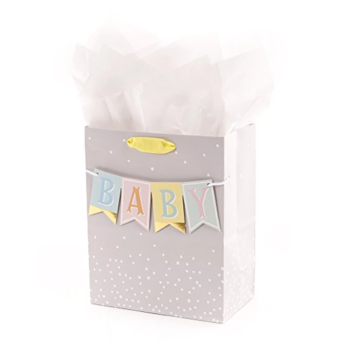 Hallmark 9" Medium Baby Gift Bag with Tissue Paper - Baby Banner in Grey, Pink and Blue for Baby Showers, New Parents, and More by Hallmark - Used - Like New condition