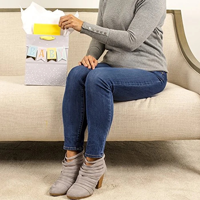 Hallmark 9" Medium Baby Gift Bag with Tissue Paper - Baby Banner in Grey, Pink and Blue for Baby Showers, New Parents, and More by Hallmark - Image 2