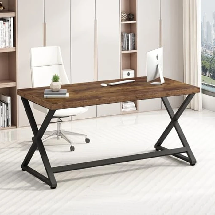 IBF Rustic Computer Desk, Industrial 47” Home Office Desk, Farmhouse Wood Metal Work Desk for Writing Study, Vintage Minimalist Executive Workstation PC Gaming Table in Bedroom, Rustic Brown by IBF - Used - Acceptable condition - CA$106.42