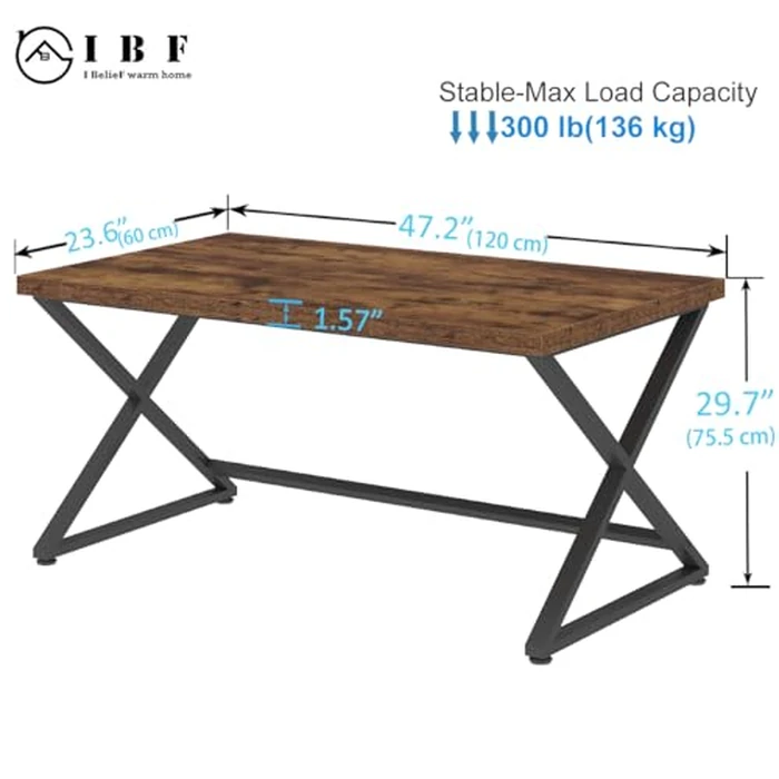IBF Rustic Computer Desk, Industrial 47” Home Office Desk, Farmhouse Wood Metal Work Desk for Writing Study, Vintage Minimalist Executive Workstation PC Gaming Table in Bedroom, Rustic Brown by IBF - Image 2