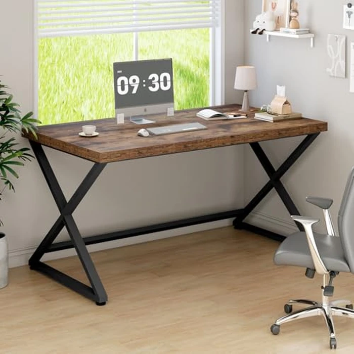 IBF Rustic Computer Desk, Industrial 47” Home Office Desk, Farmhouse Wood Metal Work Desk for Writing Study, Vintage Minimalist Executive Workstation PC Gaming Table in Bedroom, Rustic Brown by IBF - Image 4