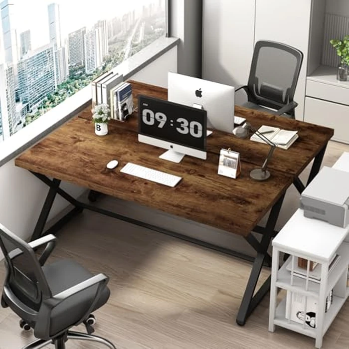 IBF Rustic Computer Desk, Industrial 47” Home Office Desk, Farmhouse Wood Metal Work Desk for Writing Study, Vintage Minimalist Executive Workstation PC Gaming Table in Bedroom, Rustic Brown by IBF - Image 7