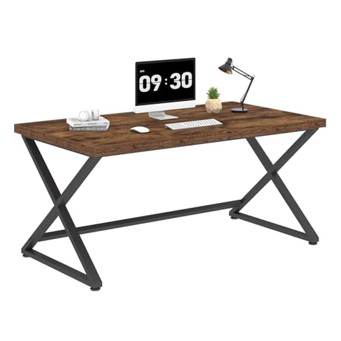IBF Rustic Computer Desk, Industrial 47” Home Office Desk, Farmhouse Wood Metal Work Desk for Writing Study, Vintage Minimalist Executive Workstation PC Gaming Table in Bedroom, Rustic Brown by IBF - Image 8