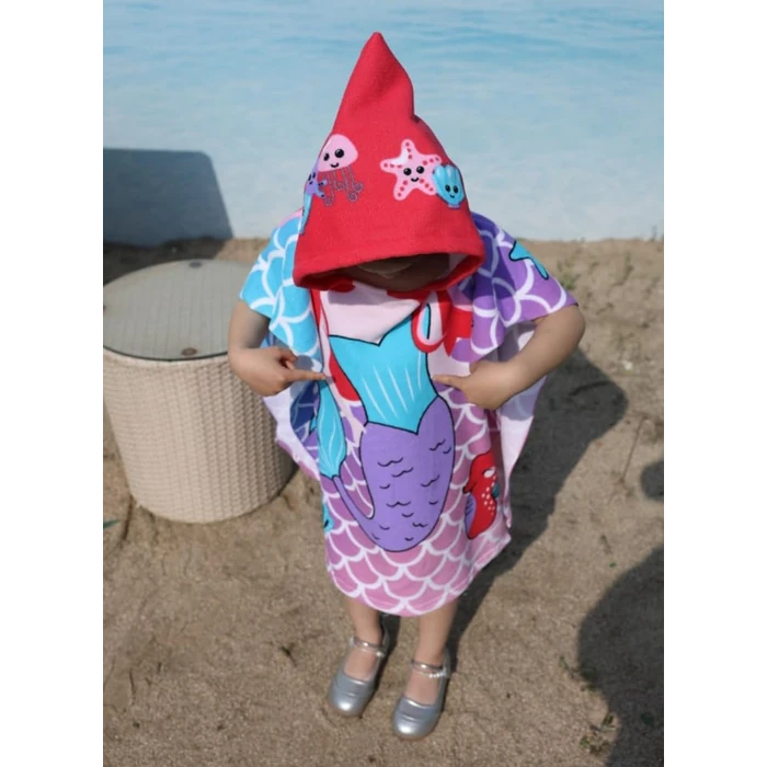 Athaelay Kids' Hooded Towel Poncho for Ages 1-5 Years Beach Pool Bath Swim Wearable Cover-up with Snaps and Bag (Mermaid 4) by Athaelay - Used - Very Good condition