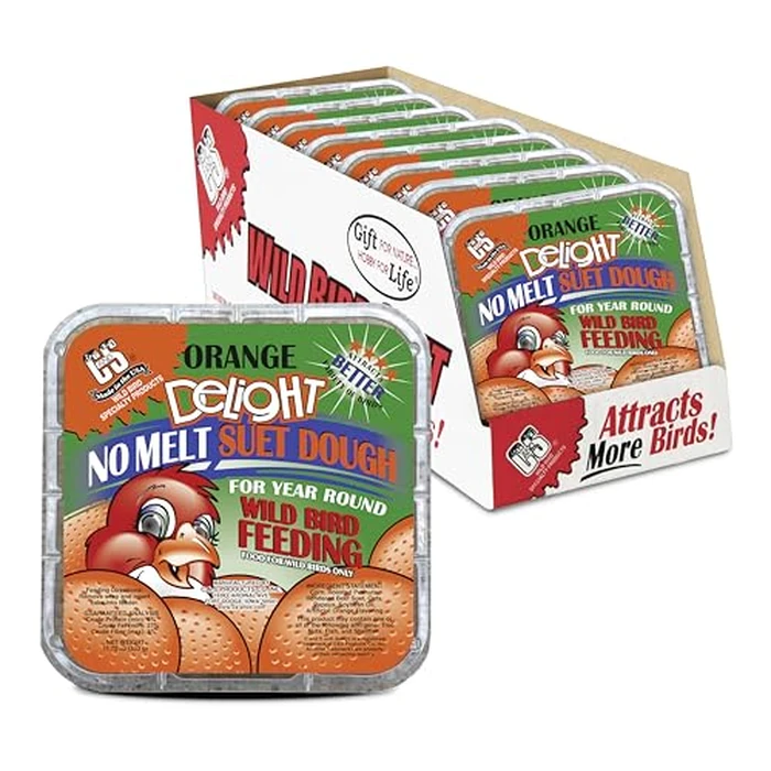 C&S Orange Delight No Melt Suet Dough, Suet Cakes for Wild Birds Including Robins, Blue Jays, Bluebirds, Tanagers, Thrushes and More, 8 Pack by C&S - Used - Like New condition