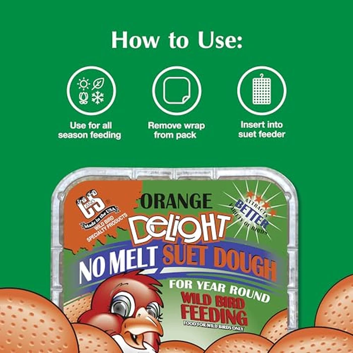 C&S Orange Delight No Melt Suet Dough, Suet Cakes for Wild Birds Including Robins, Blue Jays, Bluebirds, Tanagers, Thrushes and More, 8 Pack by C&S - Image 6