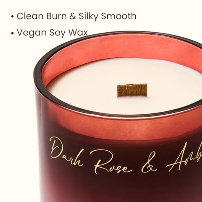 M&SENSE 16.6oz Natural Soy Large Jar Candle with Wooden Wick | Dark Rose Amber Scent | 95-Hour Burn & Long-Lasting Burn | Housewarming Gift for Men and Women by M&SENSE - Image 4