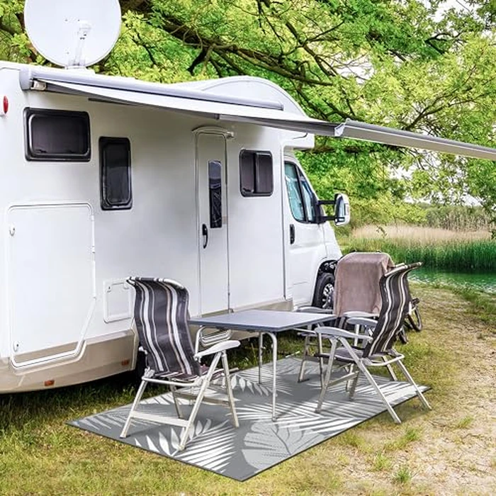 GENIMO Outdoor Rug 3' x 5' Waterproof for Patios Clearance, Reversible Outdoor Plastic Straw Camping Rug Carpet, Large Area Rugs Mats for RV, Camper, Deck, Balcony, Porch, Beach, Picnic, Grey&White by GENIMO - Image 4