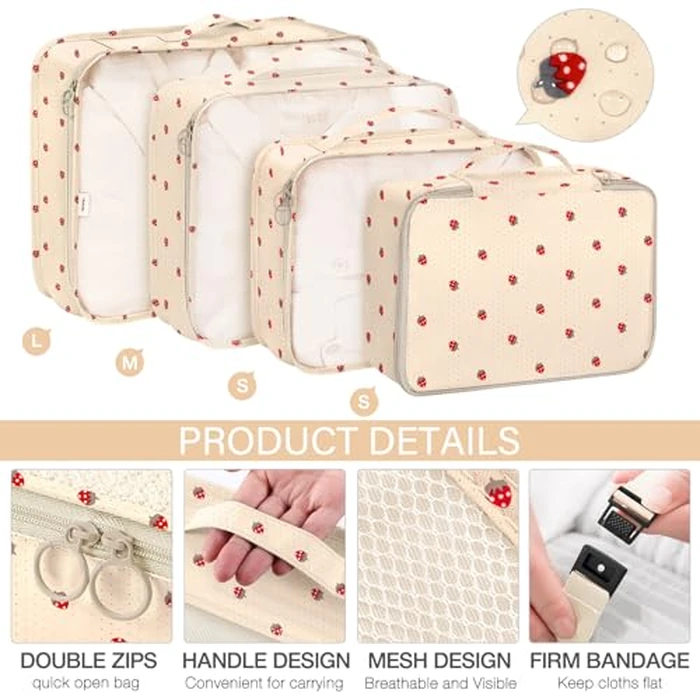 KPX 8 Set Packing Cubes for Travel, Luggage Packing Organizers Accessories Large Toiletries Bag for Clothes Shoes Cosmetics (8Set-Beige Strawberry) by KPX - Image 3
