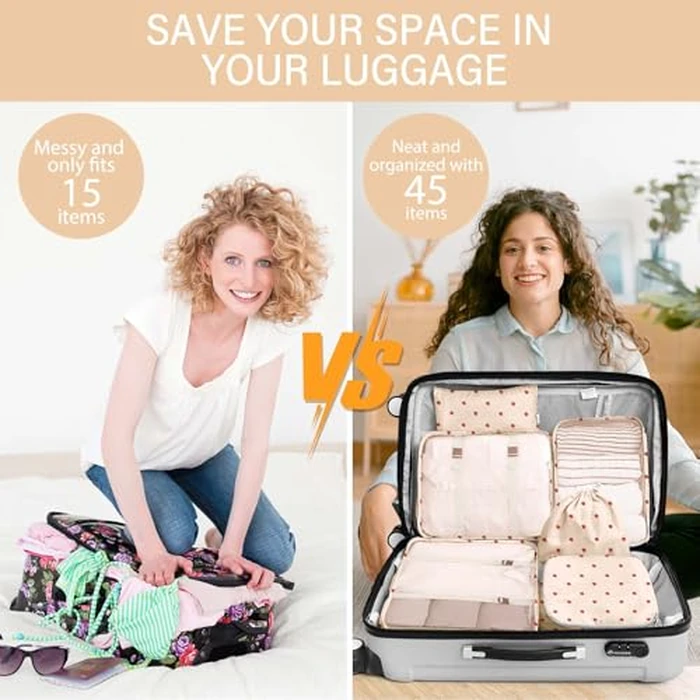 KPX 8 Set Packing Cubes for Travel, Luggage Packing Organizers Accessories Large Toiletries Bag for Clothes Shoes Cosmetics (8Set-Beige Strawberry) by KPX - Image 5