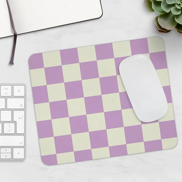 Mousepad Plaid Pattern Lavender and Cream Mouse Pad Pastel Style Soft Mat Cute Decoration for Desk Office Home Accessory Modern Stylish Mousepad by Teegarb Letter Blanket - Image 6
