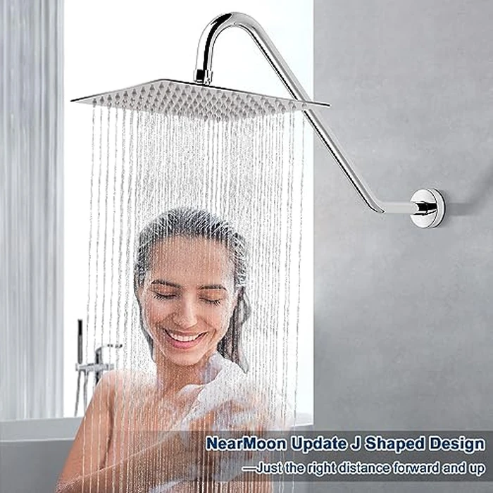 NearMoon J Shaped Shower Extension Arm, Stainless Steel Shower Head Height Extender with Flange, Riser Pipe Design for Cozy Shower Experience, Standard 1/2" Connection (16 Inch, Chrome Finish) by NearMoon - Image 7