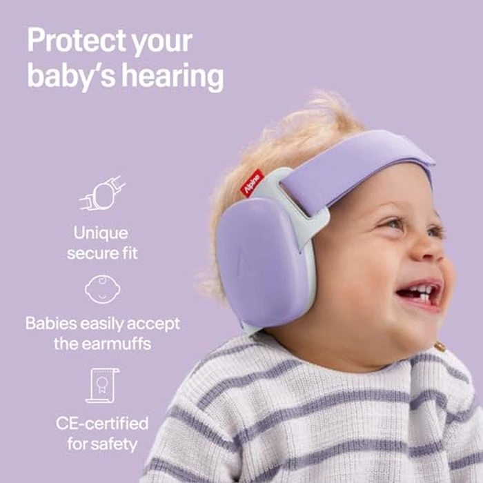 Alpine Muffy Baby Comfort - Protects Hearing for Babies and Toddlers - CE & ANSI Certified - Headband for Safe fit & Comfort - Adjustable for Ages 3-48 Months - 24dB Sound Reduction, Purple by Alpine Hearing Protection - Image 2
