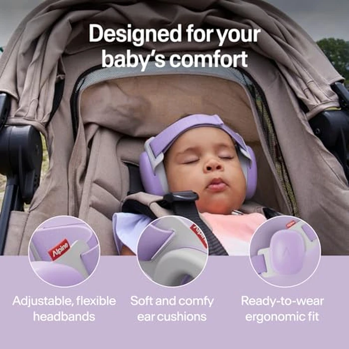 Alpine Muffy Baby Comfort - Protects Hearing for Babies and Toddlers - CE & ANSI Certified - Headband for Safe fit & Comfort - Adjustable for Ages 3-48 Months - 24dB Sound Reduction, Purple by Alpine Hearing Protection - Image 3