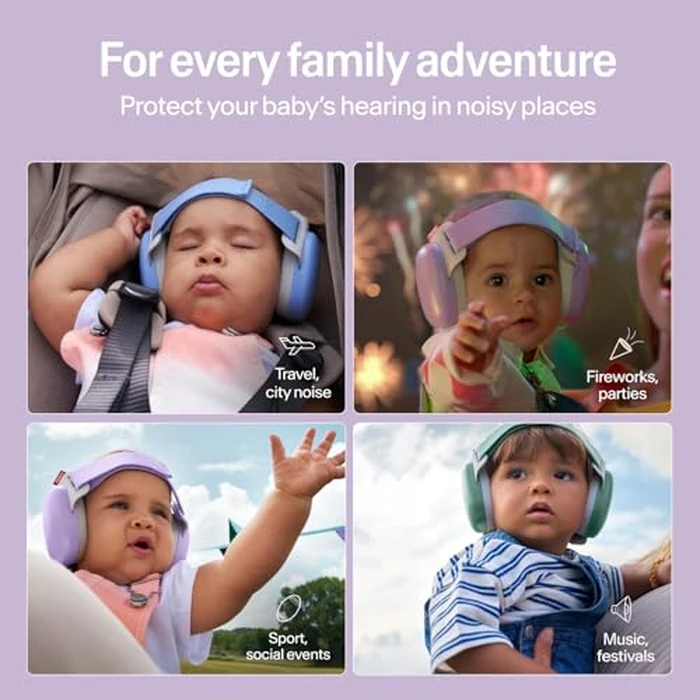 Alpine Muffy Baby Comfort - Protects Hearing for Babies and Toddlers - CE & ANSI Certified - Headband for Safe fit & Comfort - Adjustable for Ages 3-48 Months - 24dB Sound Reduction, Purple by Alpine Hearing Protection - Image 8