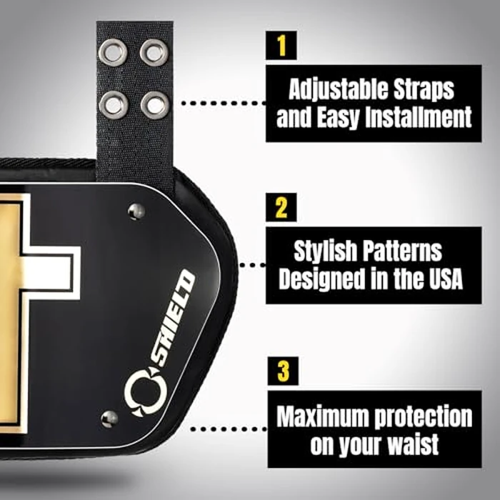 O Shield Golden Cross Chrome Football Back Plate, Lower Back Pads for Football Players, Rear Protector, Golden Cross, Youth Fit by O SHIELD - Image 2