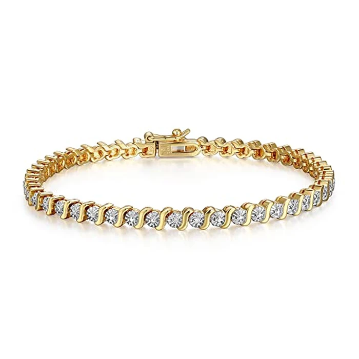 Amazon Essentials Fine Silver Over 18K Gold Tone S Shape Link 0.005 cttw Diamond Accent Tennis Bracelet, 7.25" by Amazon Essentials - Used - Like New condition